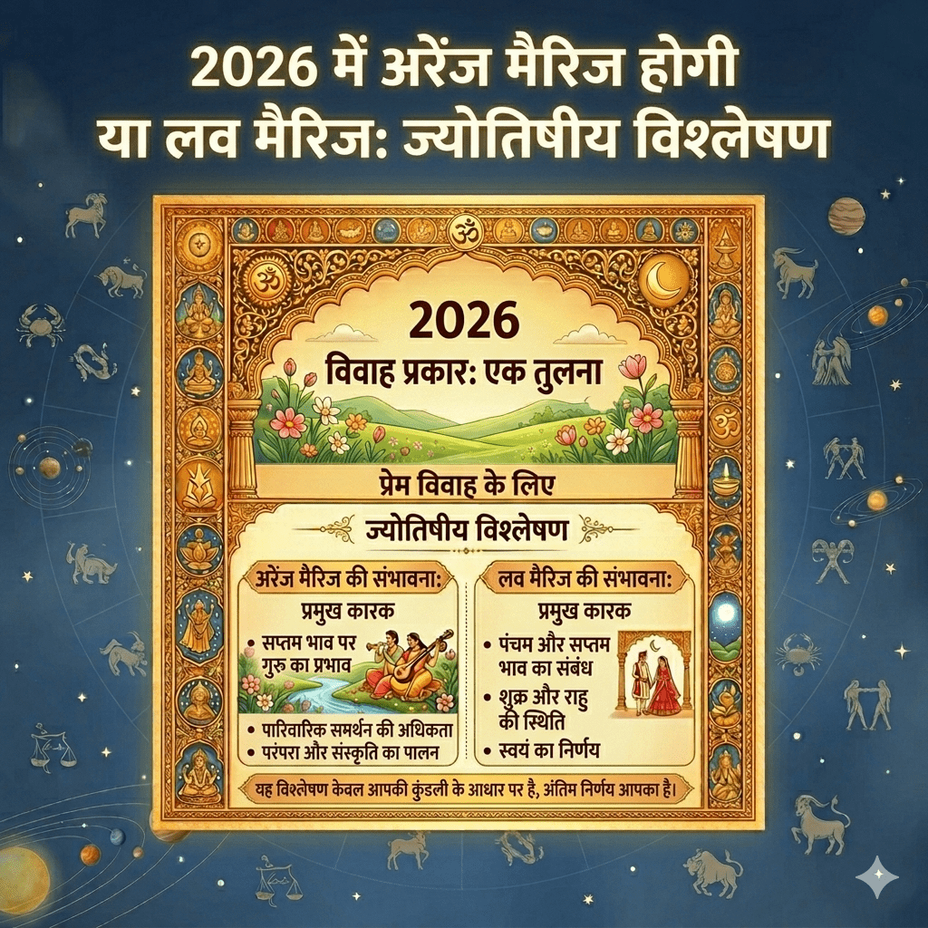 2026 में अरेंज मैरिज होगी या लव मैरिज – ज्योतिष भविष्यवाणी