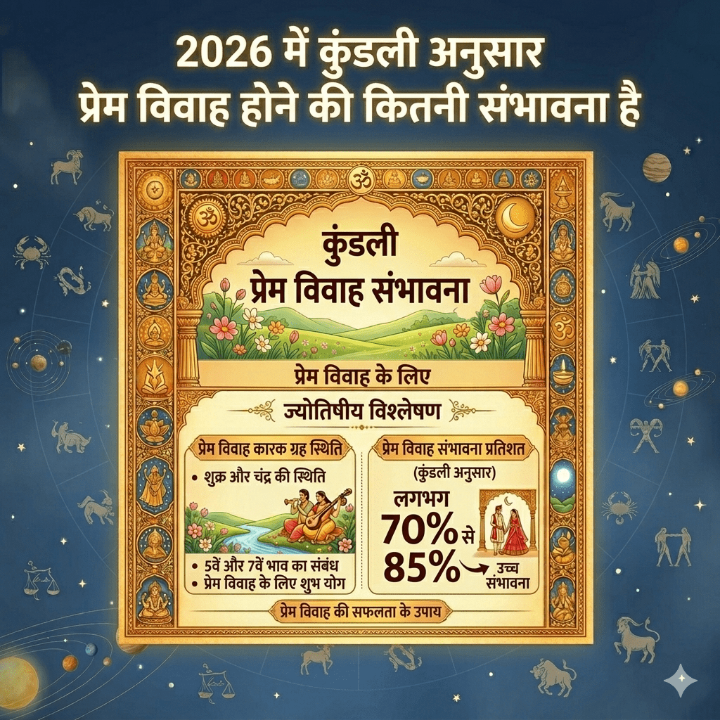 कुंडली अनुसार 2026 में प्रेम विवाह होने की कितनी संभावना है